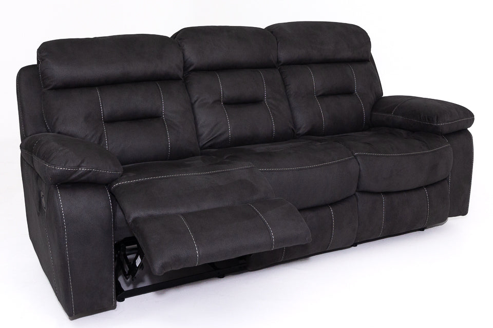 Nevis - Grey Fabric 3 Seater Recliner Sofa