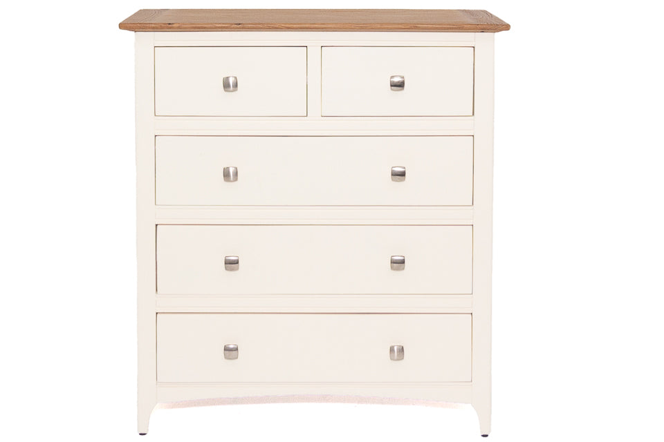 Sicily - Cream And Oak 5 Drawer Chest Of Drawers