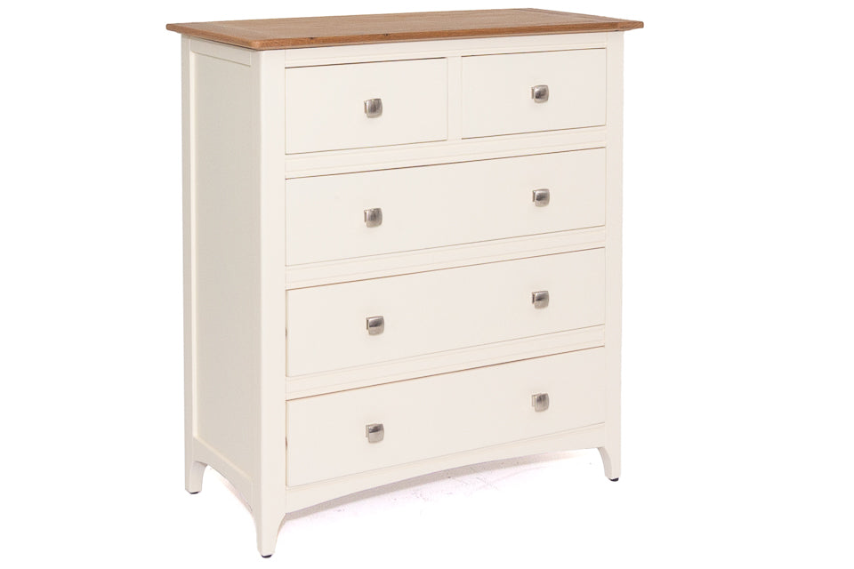 Sicily - Cream And Oak 5 Drawer Chest Of Drawers