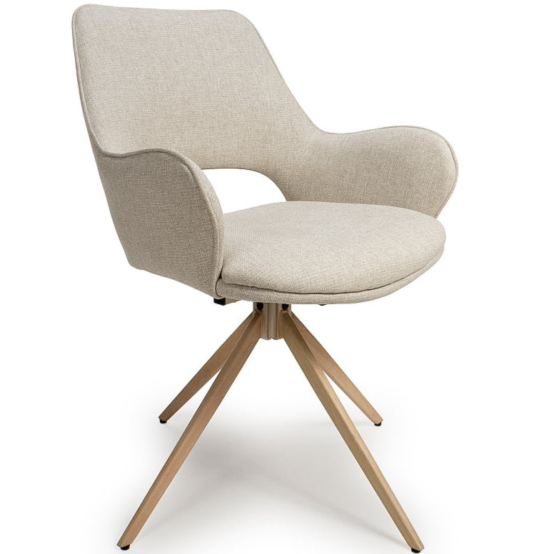 Azolla Natural coloured fabric Swivel Dining Chair