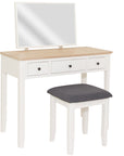 Eimear - Cream And Oak Dressing Table Set Including Stool And Mirror