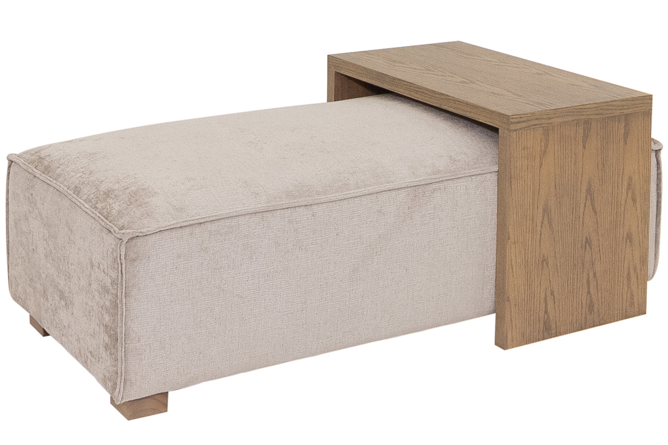 Jackie Cream Fabric ottoman & Wood Coffee Table