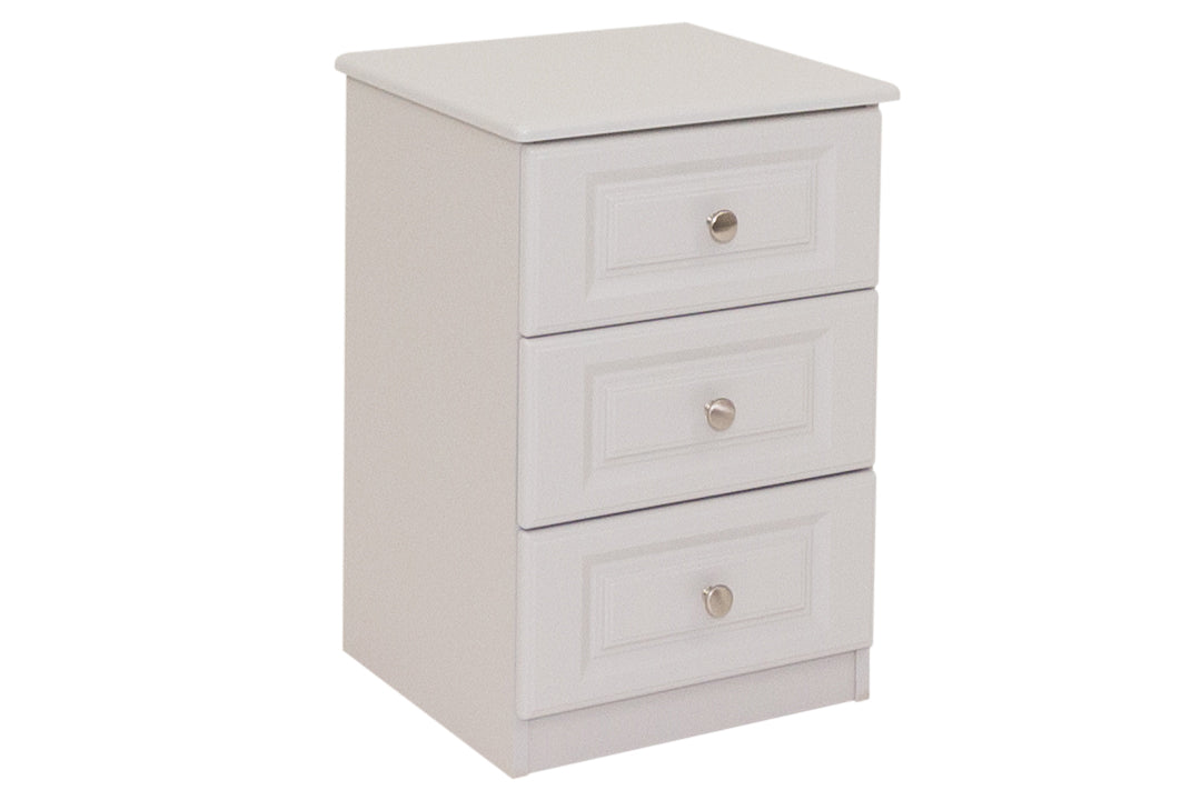 Jupiter Grey 3 Drawer Bedside Locker with silver handles