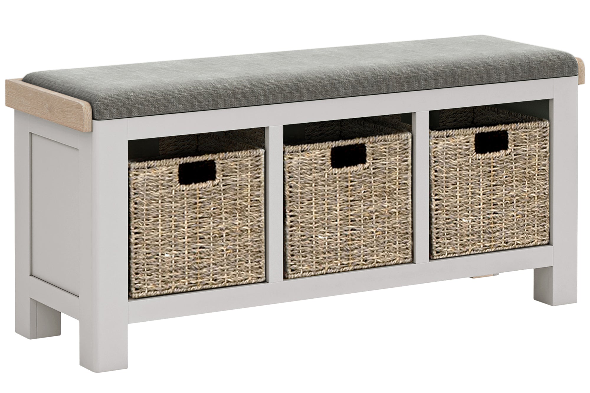 Kilronan Grey and Oak Basket Storage Bench with grey seat