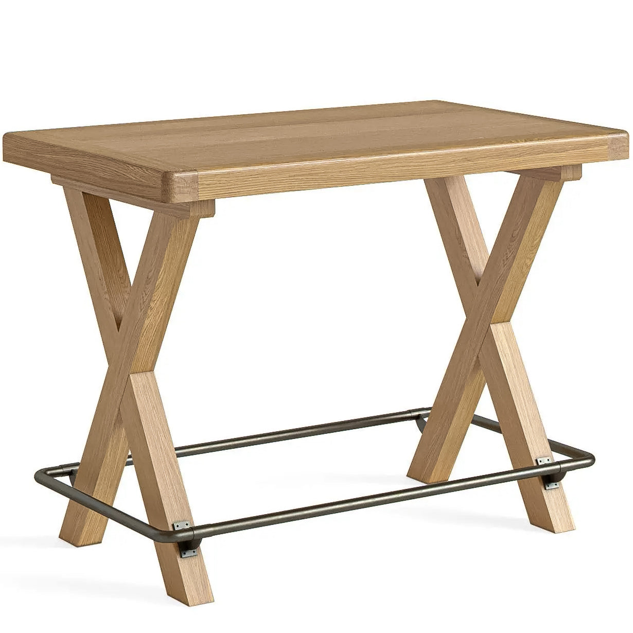 Kinvara Oak High Bar Dining Table with metal footrest