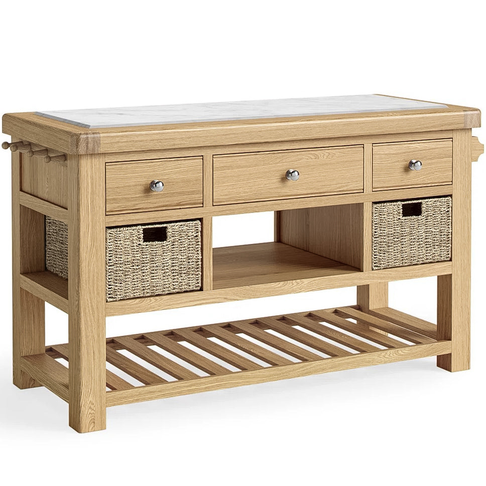 Kinvara Marble and  Oak Large Kitchen Island