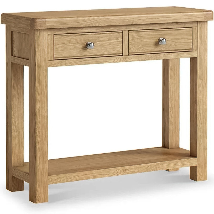 Kinvara Oak Console Table with low shelf and 2 drawers