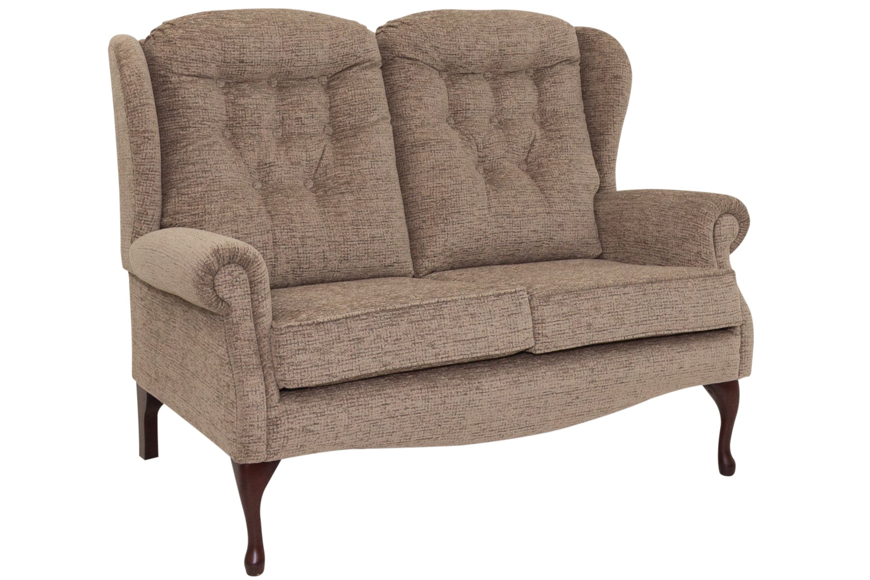 Lynton Fabric 2 Seater with tall walnut legs