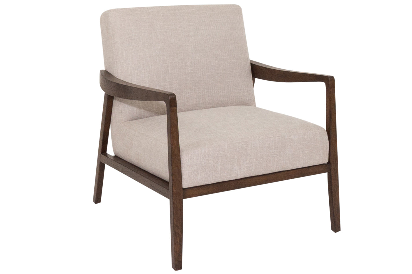 Monza Armchair with beige fabric and dark wood arms