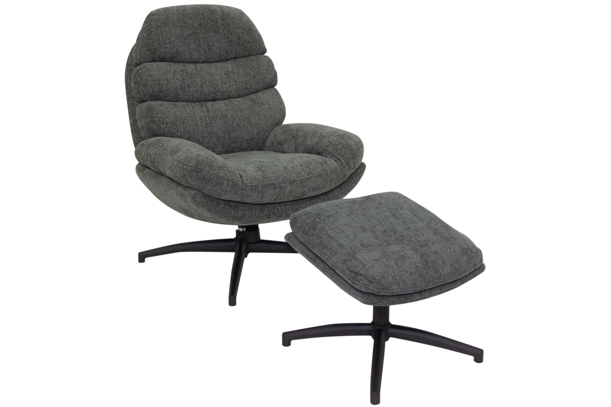 Noah Green Armchair and Footstool with black bases