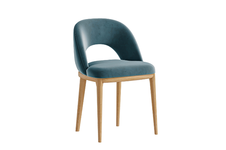 Paula Smokey Blue Velvet Dining Chair with light oak leg