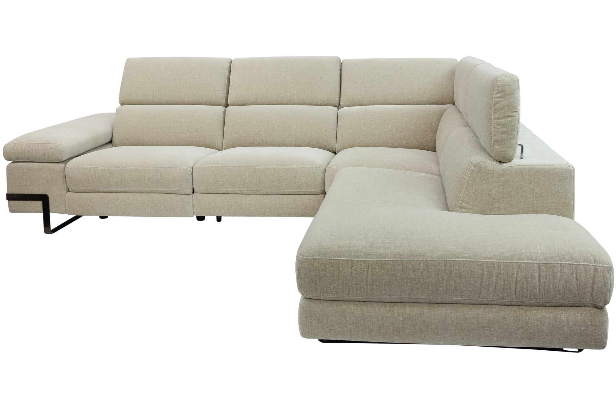 Picton Cream fabric Reclining Corner Suite with metal legs