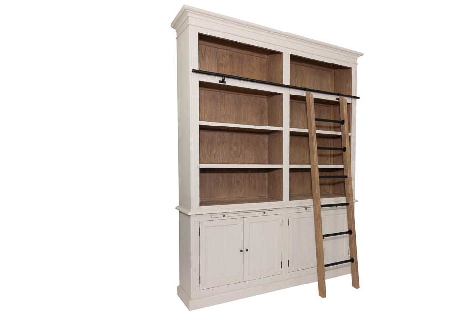 Sarande - Taupe And Oak Solid Wood Large 4 Door Bookcase With Ladder