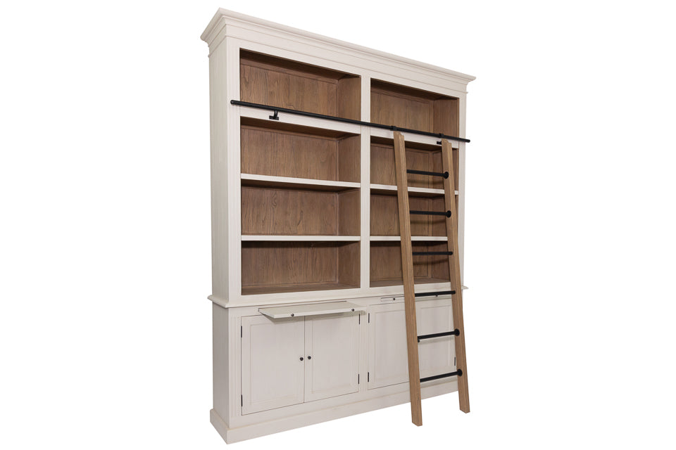 Sarande - Taupe And Oak Solid Wood Large 4 Door Bookcase With Ladder
