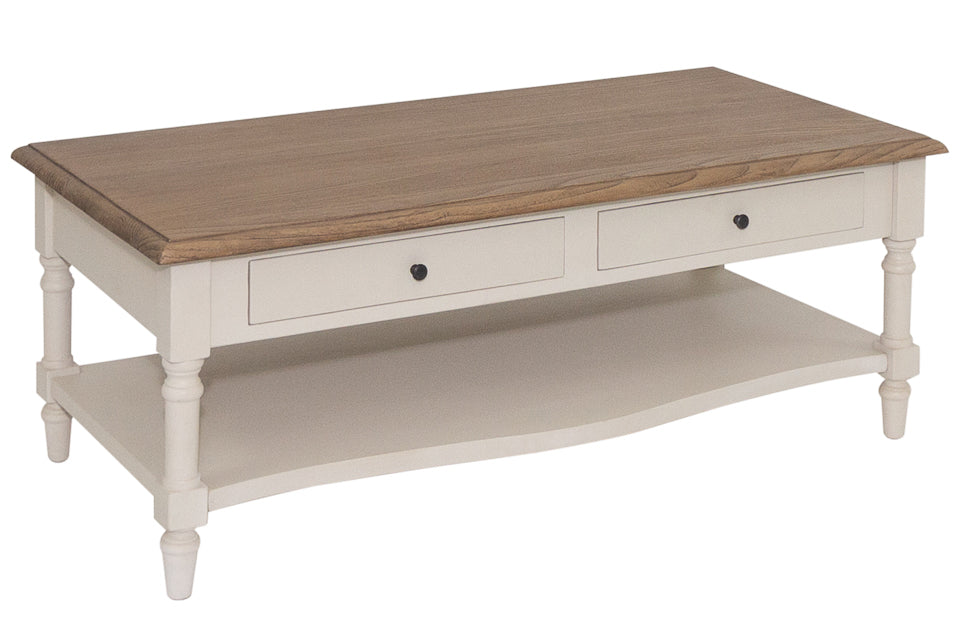 Sarande - Taupe And Oak Solid Wood 2 Drawer Coffee Table With Shelf