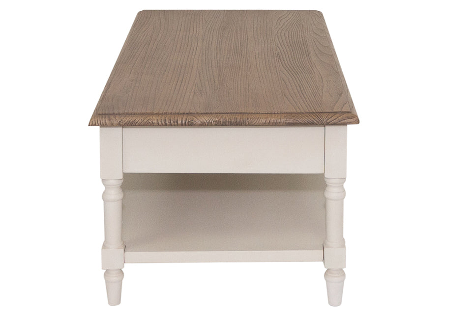 Sarande - Taupe And Oak Solid Wood 2 Drawer Coffee Table With Shelf