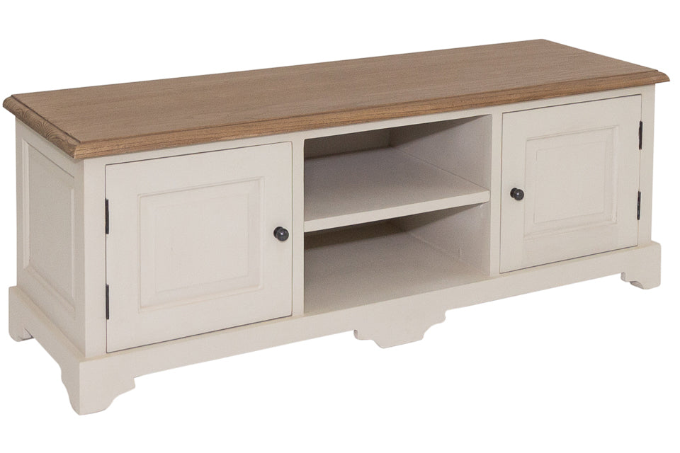 Sarande Taupe And Oak Solid Wood 2 Door Entertainment Unit