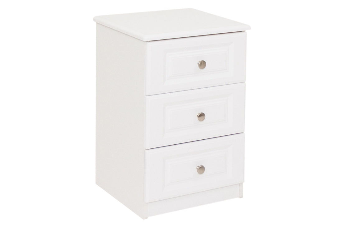 Saturn White 3 Drawer Bedside Locker