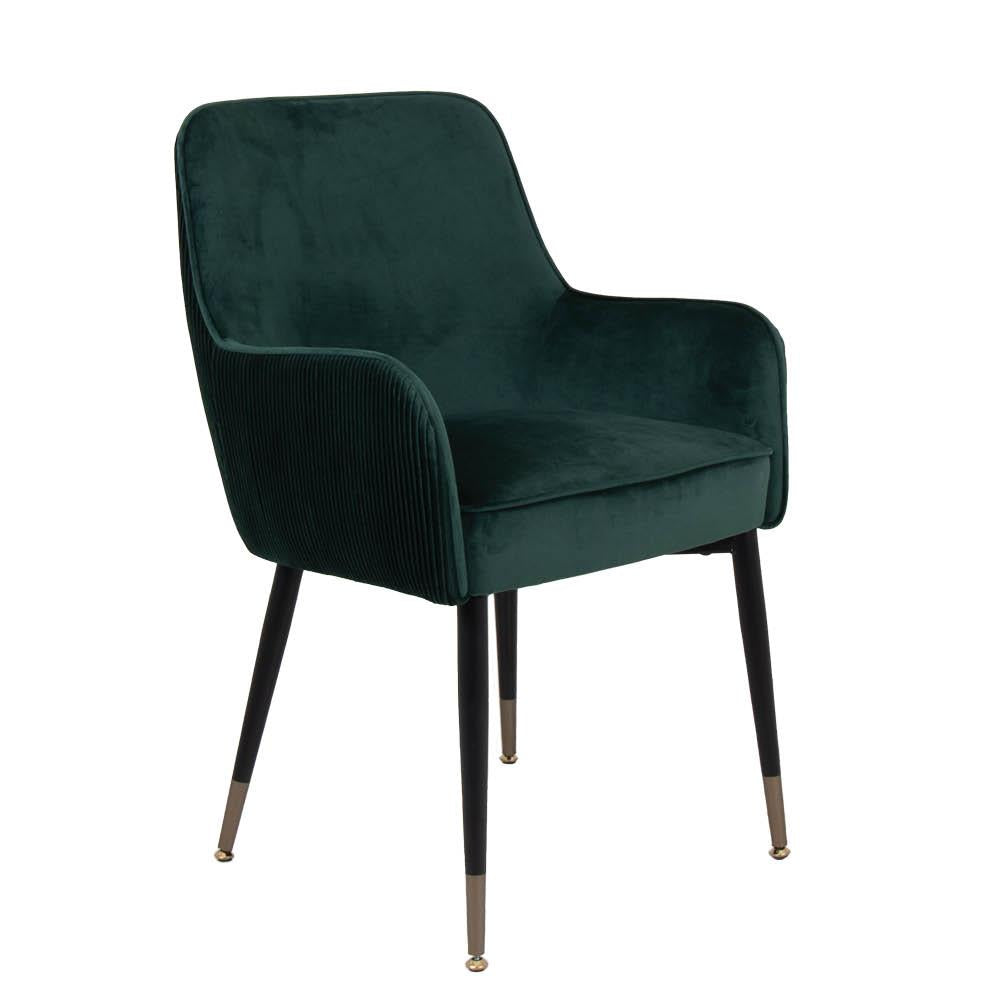 Sauron Green Velvet Dining Chair with pleated back