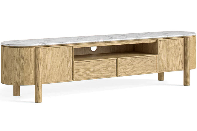 Tina Marble Large Entertainment Unit witth 2 doors and 2 drawers and a shelf