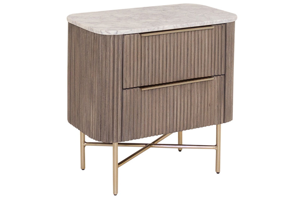 Volga Grey Stone And Wood 2 Drawer Bedside Locker 