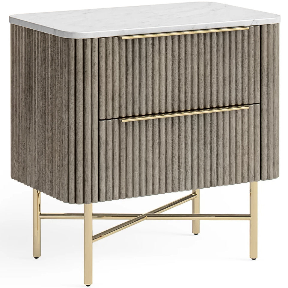 Volga Stone and Wood 2 Drawer Bedside Locker