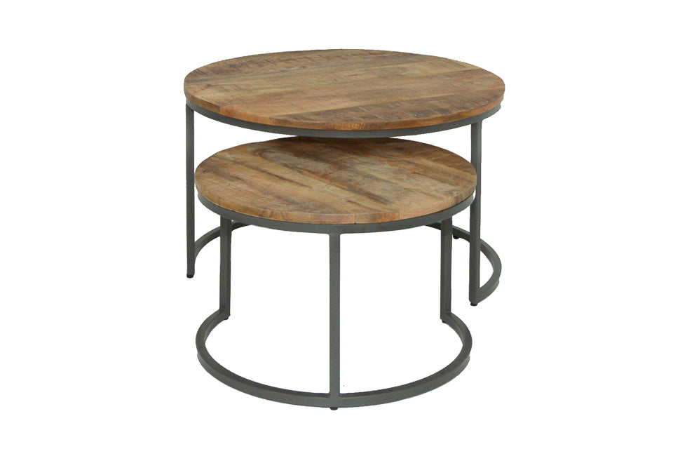 Barton - Walnut Wood And Metal Set Of 2 Coffee Table