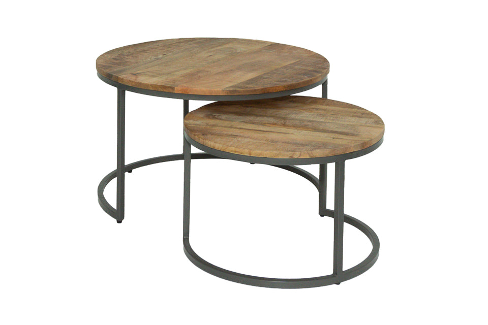 Barton - Walnut Wood And Metal Set Of 2 Coffee Table