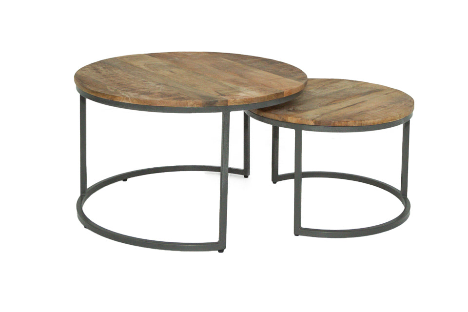 Barton - Walnut Wood And Metal Set Of 2 Coffee Table