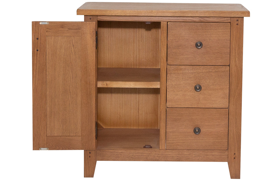 Bray - Oak 1 Door Mini Sideboard With 3 Drawers