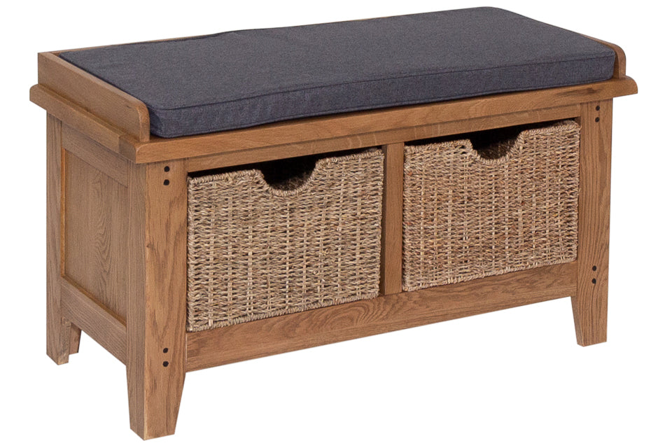 Bray - Oak  Hallway Bench With Baskets