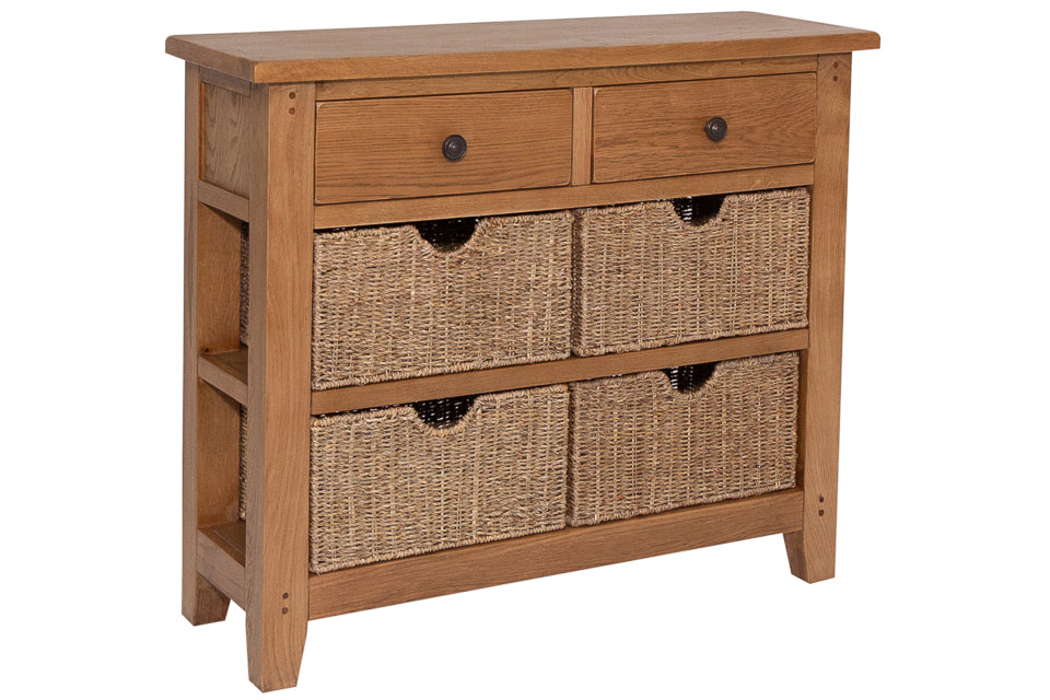 Bray Oak Console Table with 4 baskets and 2 drawers
