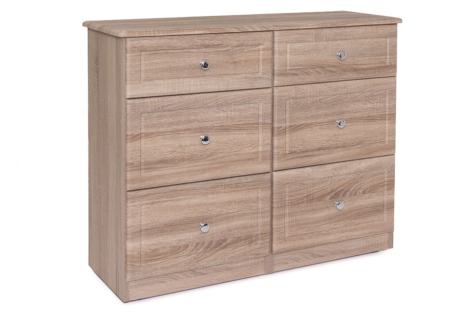 Eden oak finish 6 Drawer Chest with silver handles