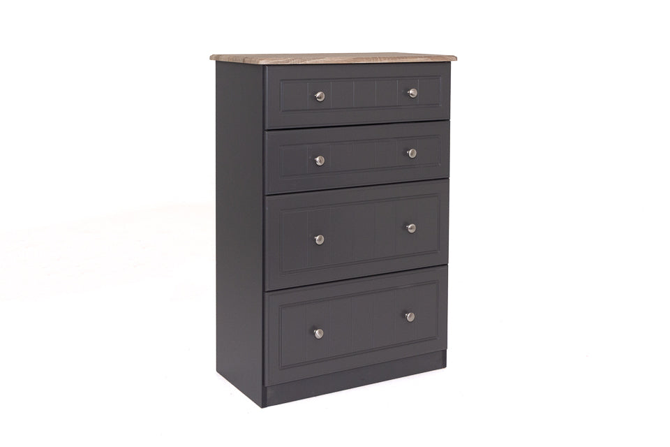 Eden Deep 4 Drawer Chest in wood and charcoal with silver handles
