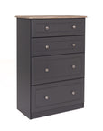 Eden Deep 4 Drawer Chest in wood and charcoal with silver handles