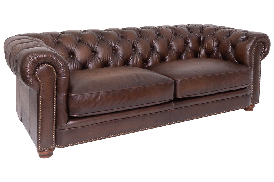 Knightsbridge - Brown Leather 3 Seater Sofa Chesterfield