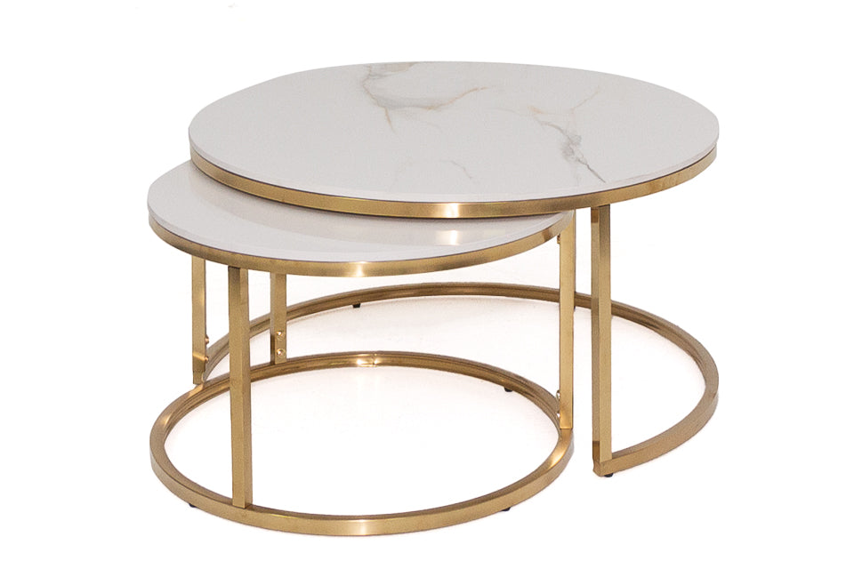 Laurie - White Pura Stone Set Of 2 Coffee Table