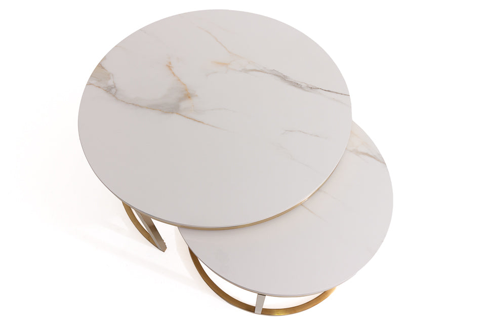 Laurie - White Pura Stone Set Of 2 Coffee Table