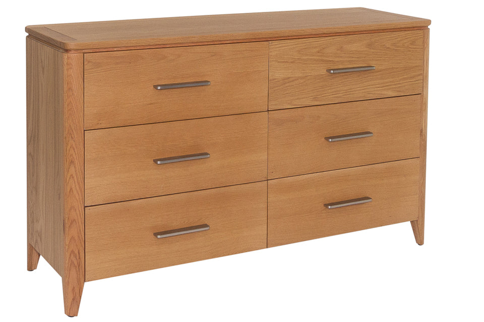 Lola Oak 6 Drawer Chest with long silver handles