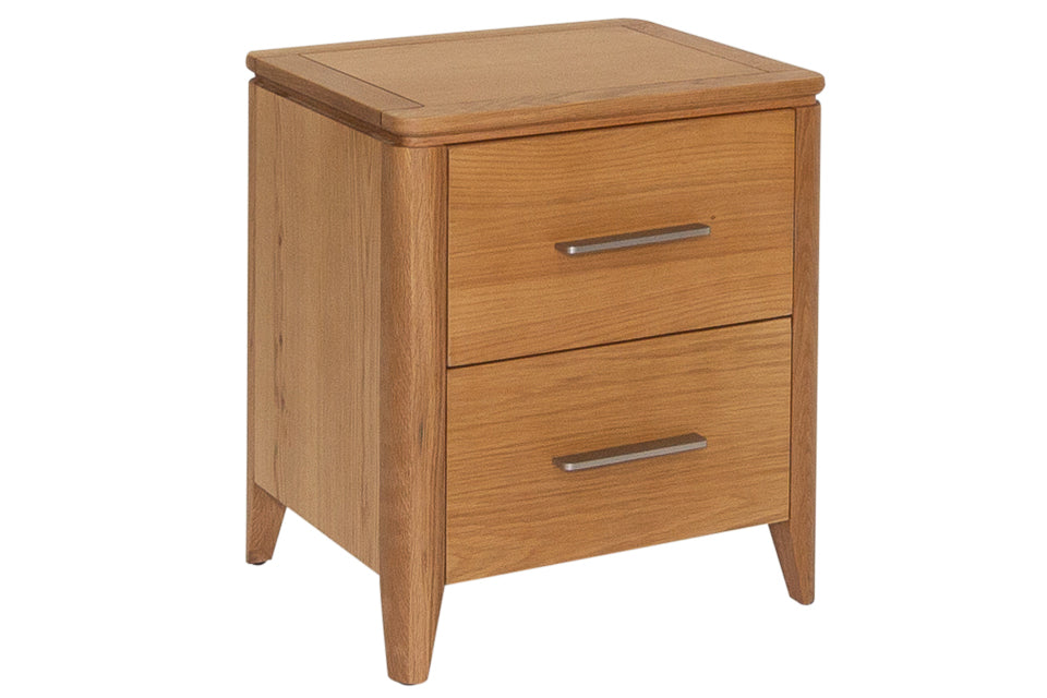 Lola Oak Bedside Locker with long silver handles on 2 drawers