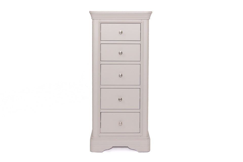 Merlot - Taupe 5 Drawer Narrow Chest Of Drawers